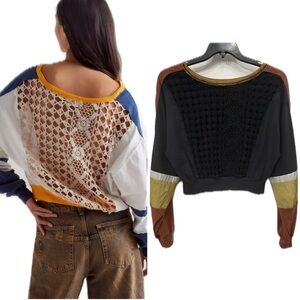 Free People We The Free Flip The Switch Long Sleeve Crochet Crop Top EUC size XS